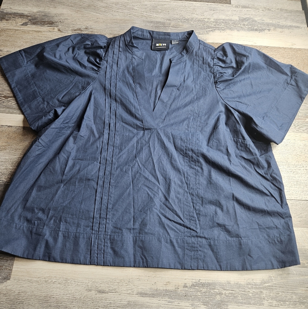 Maeve By Anthro Navy Blue Women's Poplin Pintuck Blouse Size 1X - Picture 4 of 12